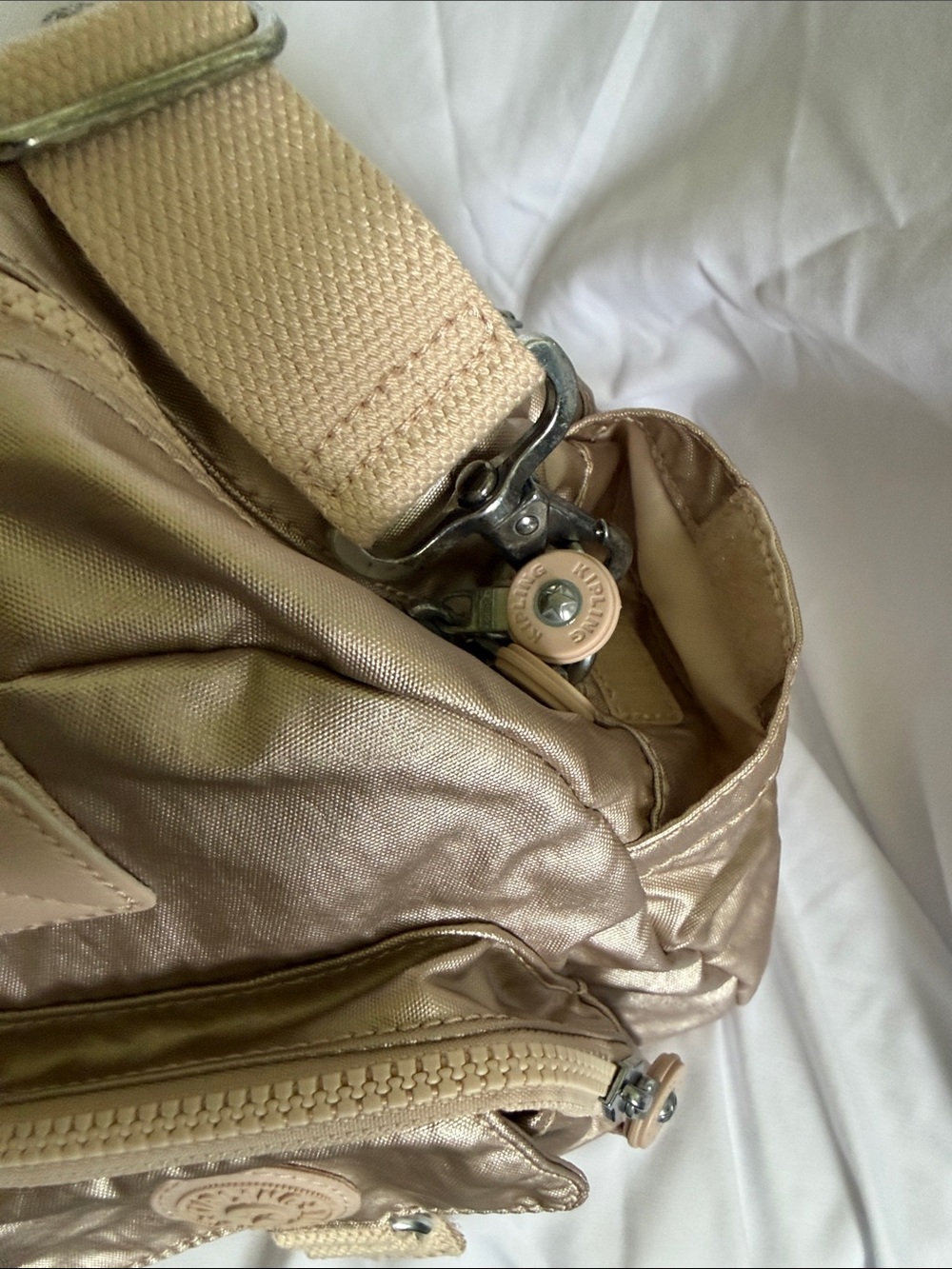 Kipling Metallic Rose Gold Shoulder Bag with Front Pockets - Picture 5 of 5